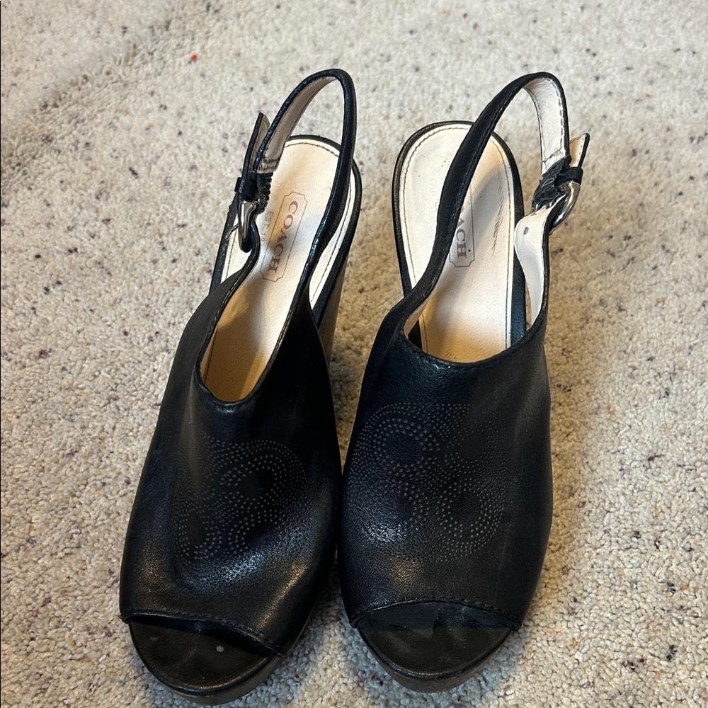 Coach Black Slingback Mules